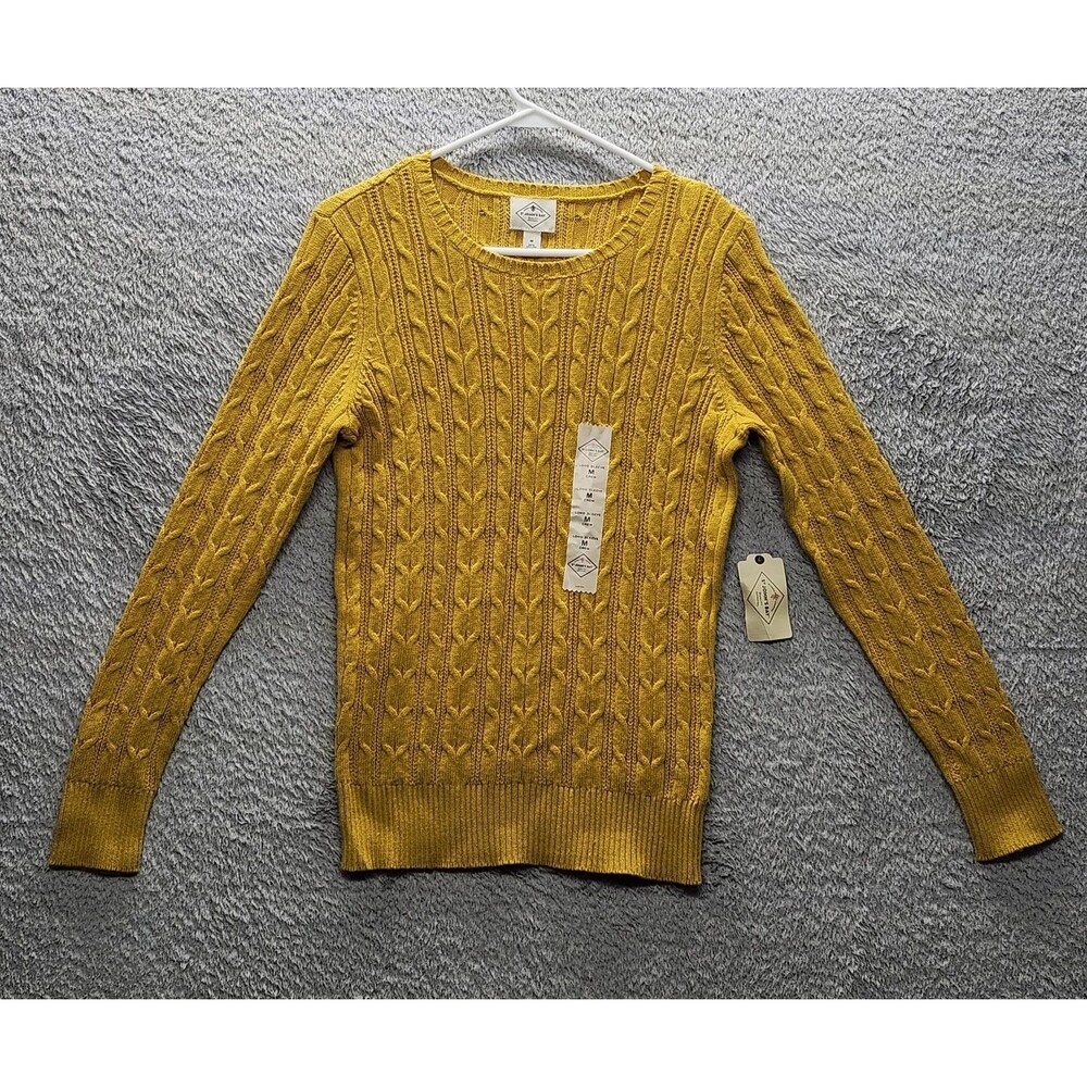 St. John's Bay Women's M Medium Crew Neck Cable Knit Sweater NWT Medieval Gold